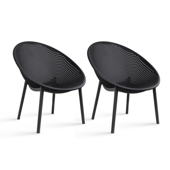 2xhome Set of 2 Modern Industrial Weather-Resistant Plastic Indoor Outdoor Side Chairs, Egg-Shaped Accent Lounge Chairs with Perforated Seat Design for Patio, Balcony, Living Room, Sunroom