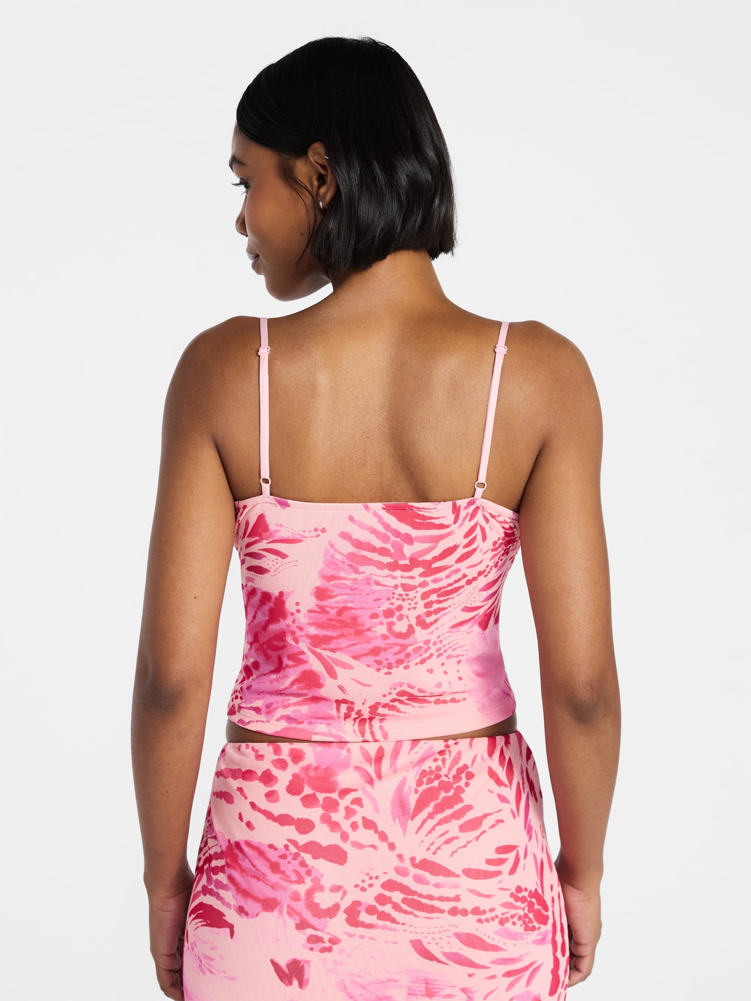 No Boundaries Lace Trim Mesh Camisole Top, Women's XXS-XXL