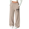thumbnail image 2 of fatyb Girls Baggy Sweatpants Bow Printed Wide Leg Long Pants Elastic Waist Jogger Pants with Pockets, 2 of 6