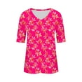 thumbnail image 5 of Aobny Women's Tops Loose Fit Flowy Pink T-shirts Short Sleeve V-Neck Floral Beach Tops,L, 5 of 5