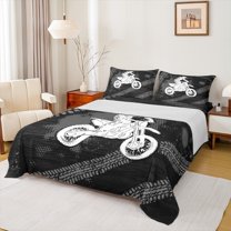jejeloiu Dirt Bike Game Bed Sheets,Motorcycle Extreme Sport King Sheets,Gray White Black Sheet Set For Boys Kids,Luxury Bedroom Decor,4pcs