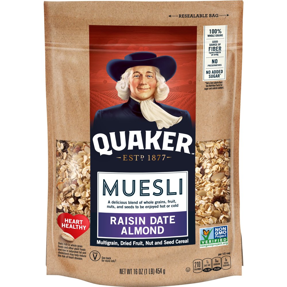 Quaker Muesli, Raisin Date Almond Cereal, 16 oz Bag, 1 Count Walmart