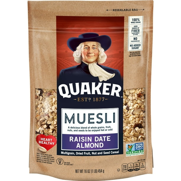 Quaker Muesli, Raisin Date Almond Cereal, 16 oz Bag, 1 Count Walmart