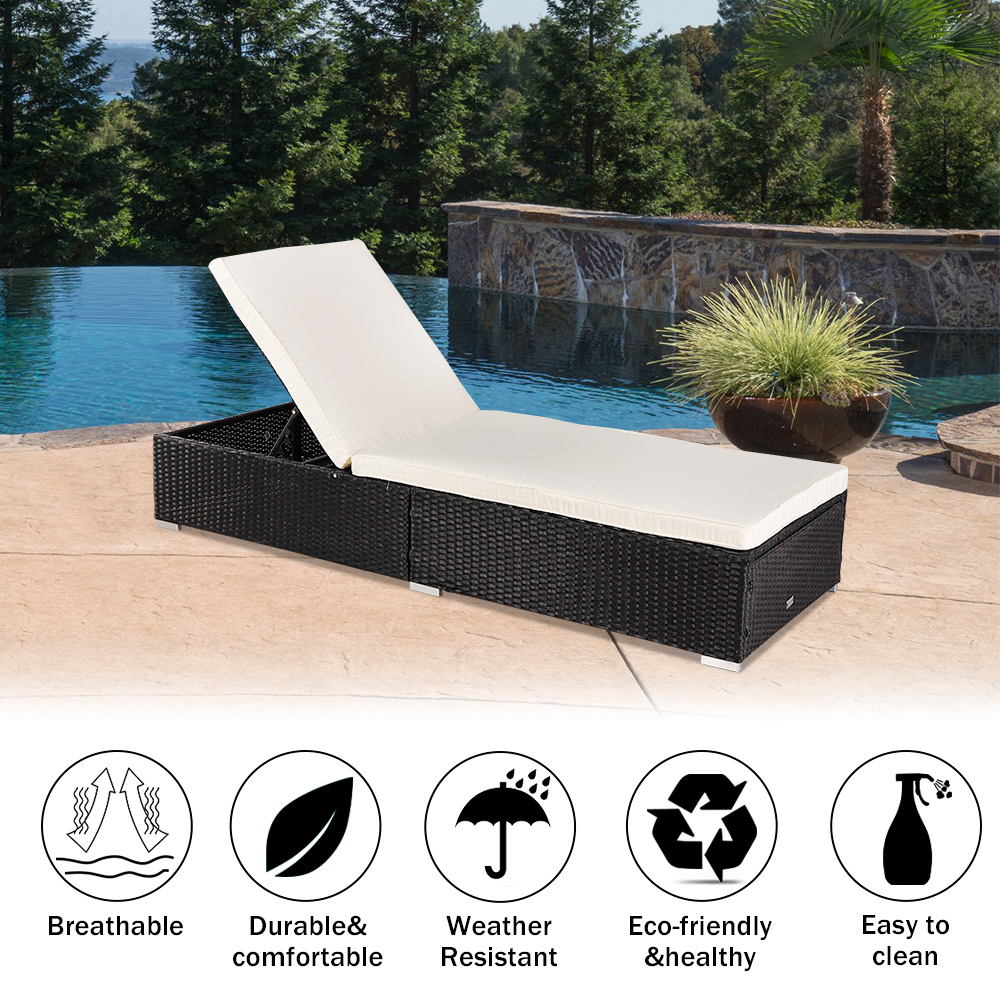 Outdoor Patio Furniture Set Chaise Lounge, Patio Cushioned Reclining Rattan Lounge Chair Chaise Couch with Removable Cushion, 5-Position Adjustable Back, Lounger Chair for Poolside Garden,1PC, Q17569 - image 2 of 10