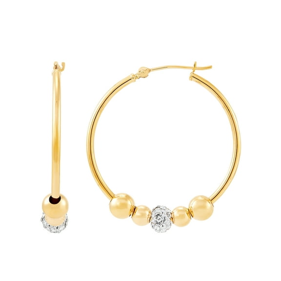 Brilliance Fine Jewelry Crystal Beads Hollow Round Hoops in 10K Yellow Gold
