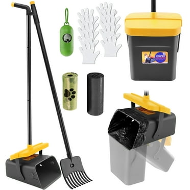 LANNEY Pooper Scooper for Large Medium Small Dog, 46" Long Adjustable Portable Handle Dog Pooper Scooper Swivel Bin & Rake with 35 Waste Bag, Heavy Duty Poop Scooper for Yard