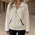 thumbnail image 2 of Women's Sherpa Fuzzy Fleece Pullover Sweatshirt Quarter Zip Lapel Winter Warm Cozy Sweaters with Kangaroo Pockets, 2 of 6