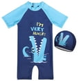thumbnail image 2 of Teen Bathing Suits Toddler Baby Boys Dinosaur Crocodile Prints One Piece Swimsuit with Swim Cap Quick Dry Surf Suit Upf 50+ Toddler Swimsuit Boy Blue 1 Years-2 Years, 2 of 5