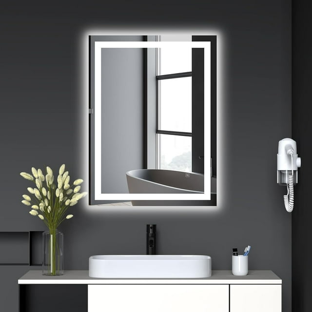 LED Bathroom Mirror with Lights, Lighted Bathroom Vanity Mirror for Wall, Anti-Fog, Dimmable, Backlit + Front Lit, Shatter-Proof