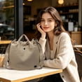 thumbnail image 6 of Large Capacity Drawstring Tote Bag Japanese Style Shoulder Crossbody Bag, Spacious Storage Secure Closure Quick Access Organizer, For Work Travel Shopping Commute Daily Use, 6 of 6
