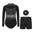 thumbnail image 1 of Runhomal Kids Girls Shiny Rhinestone Long Sleeve Gymnastic Leotard Ballet Tumbling Dance Unitard with Shorts Set Black 14, 1 of 5