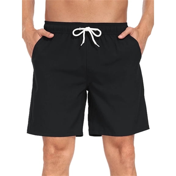 Mowujeit Men's Quick Dry Solid Swim Trunks with Mesh Liner - Summer Beach Shorts,Black, Size M