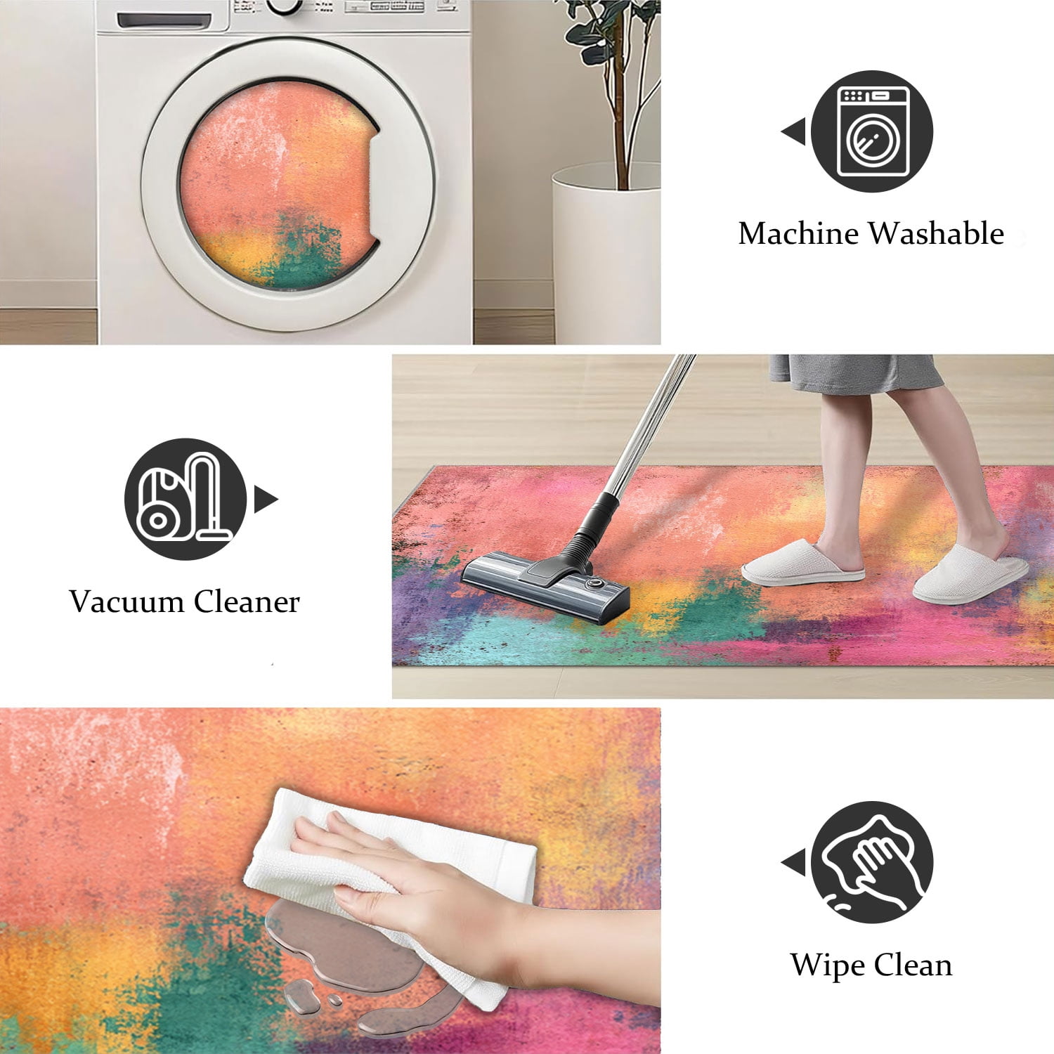 3-Piece Farmhouse Kitchen Rug Set, Washable Anti Slip Striped Floor Mats in 3 Sizes, Stain Resistant Decor Rugs for Kitchen Hallway Bathroom Home Christmas Decor