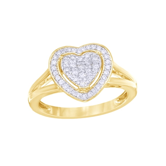 Round Cut White Natural Diamond Heart Cluster Ring in 10k Yellow Gold (0.33 Cttw)