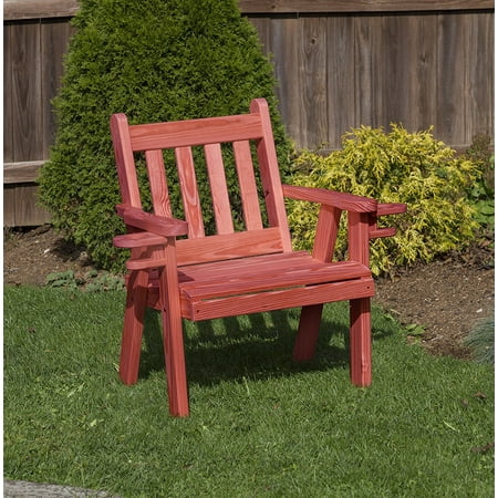 Exterior Seating Outdoor Garden Lawn Exterior 2 Ft Rustic Red Finish Amish Heavy Duty 800 Lb Mission Kiln-Dried Pine Chair With Cup Holders ()