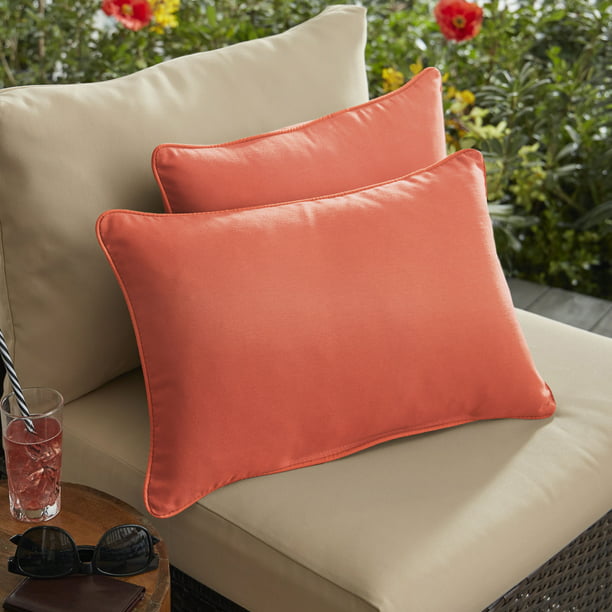 Set Of 2 13 X 20 Melon Orange Canvas, Sunbrella Outdoor Pillows Orange