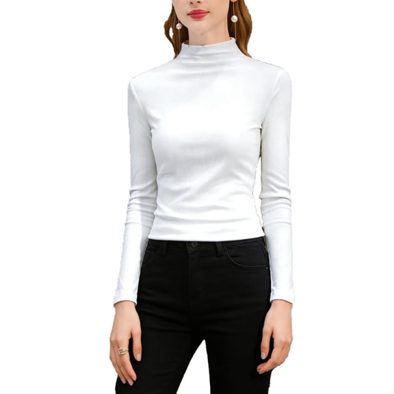 LEKWK Turtleneck Tops for Women Slim Fit Turtleneck Long Sleeve Shirts Textured Knit Sweater Tops Solid Basic Layering Business Professional Wear