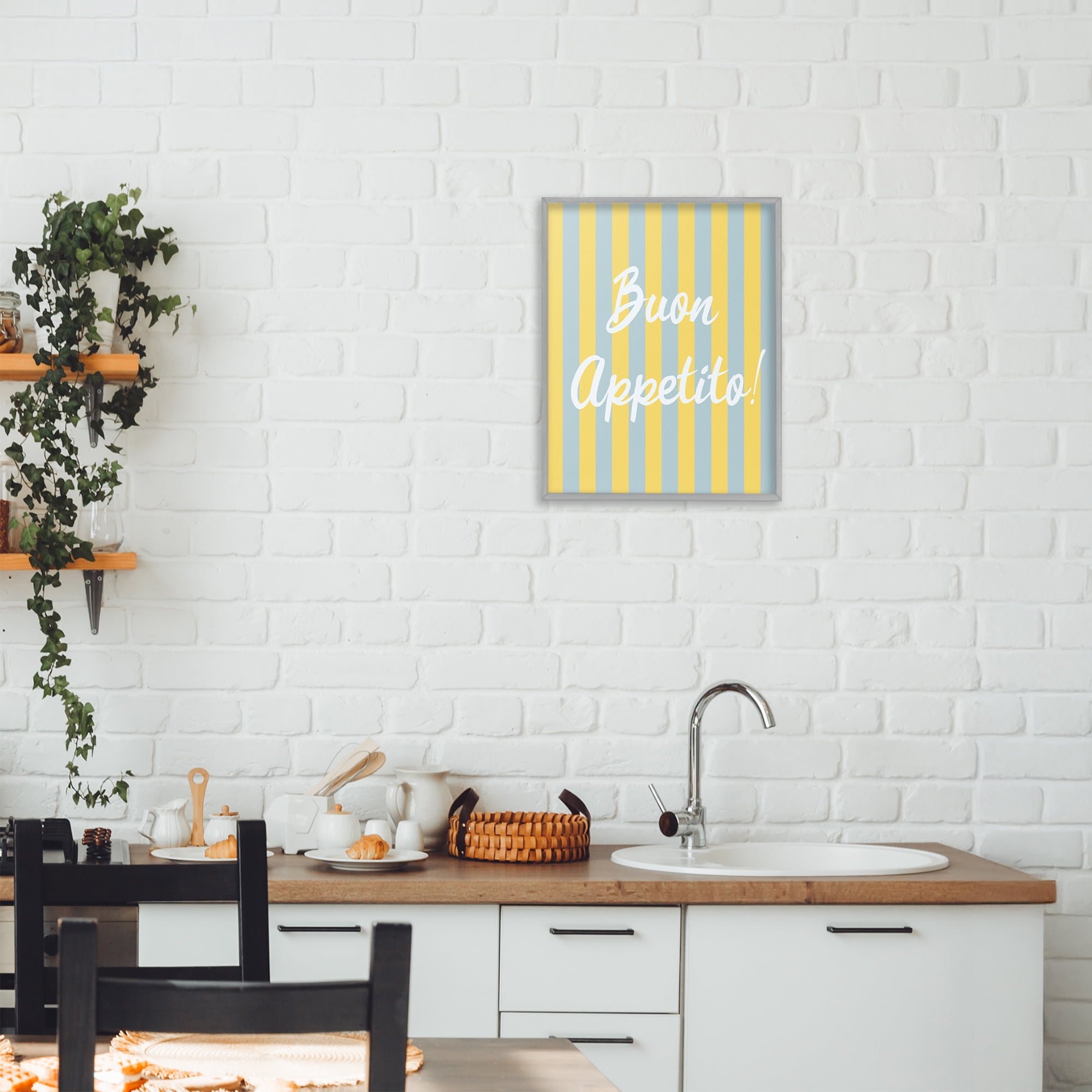 Stupell Industries Buon Appetito Blue Yellow Stripes Gray Framed Giclee Art, design by SD Graphics Studio