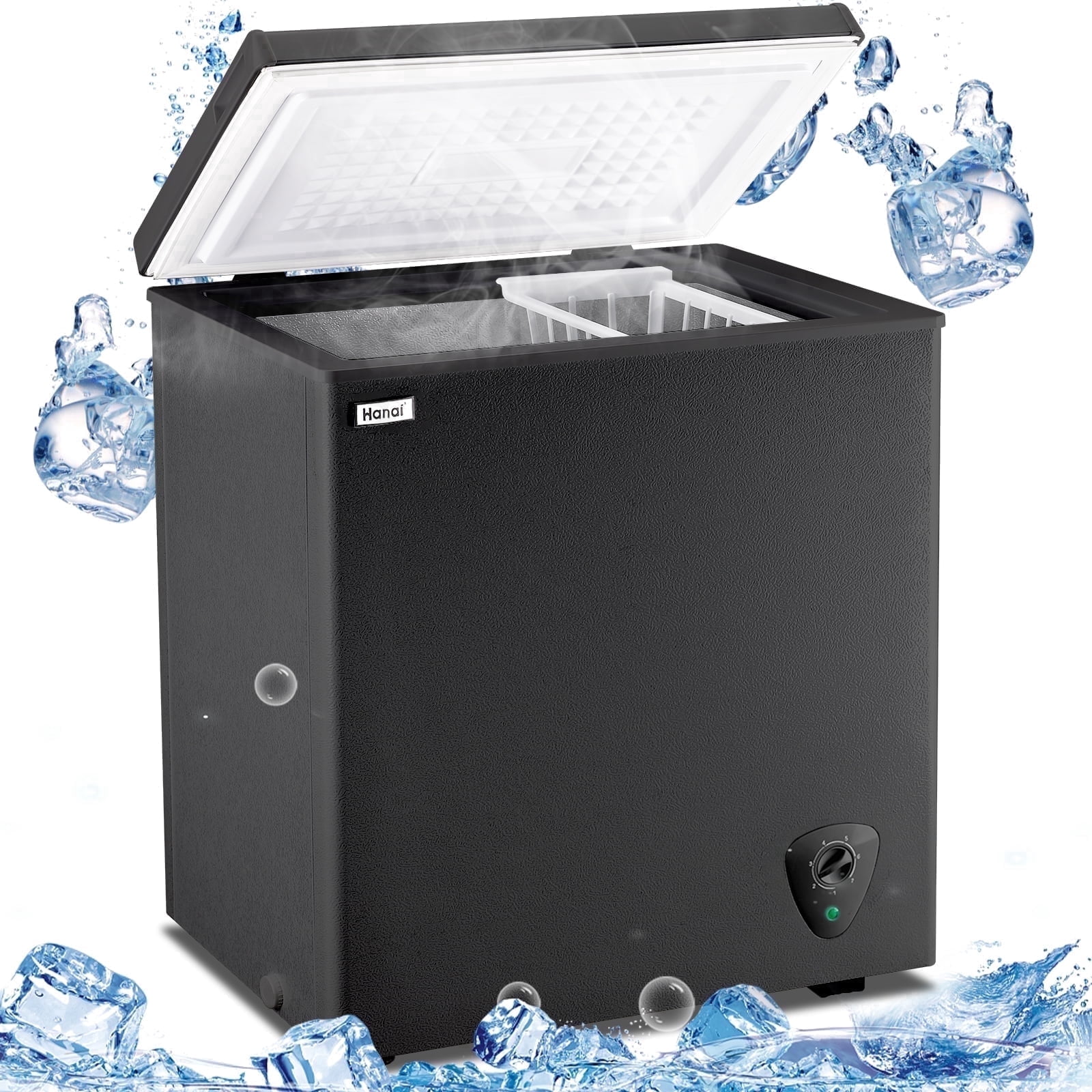 WANAI 5.0 Cubic Feet Chest Freezer Large Home Deep Freezers Black Top Door with Removable Basket