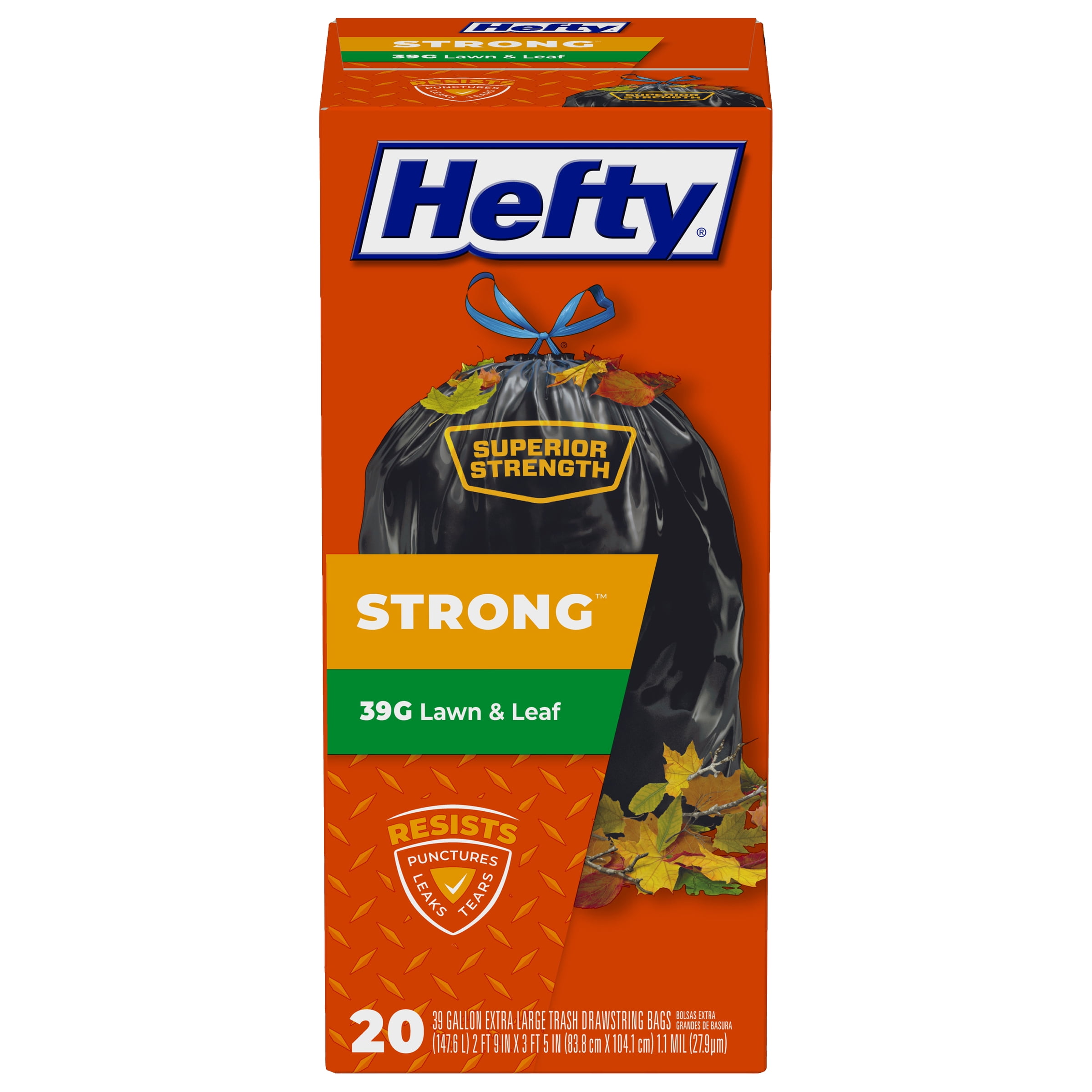 Hefty Strong Large Trash Garbage Bags Lawn and Leaf, Drawstring, 39 Gallon 