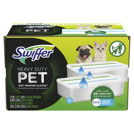 Swiffer Sweeper Pet Heavy Duty Multi-Surface Wet Cloth Refills, Fresh Scent, 32 Ct