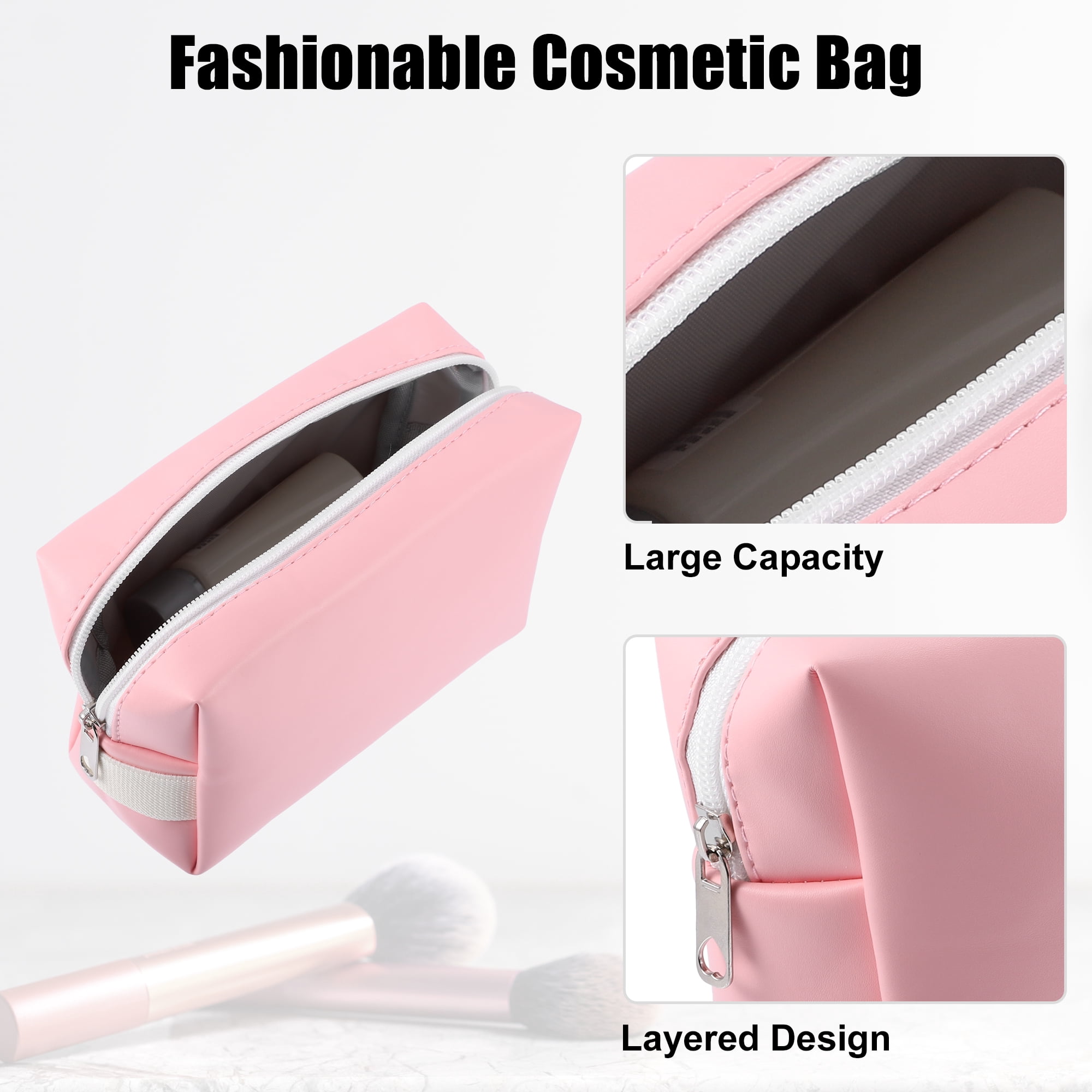 Unique Bargains Floral Makeup Bag Zipper Flower Cosmetic Pouch Pink