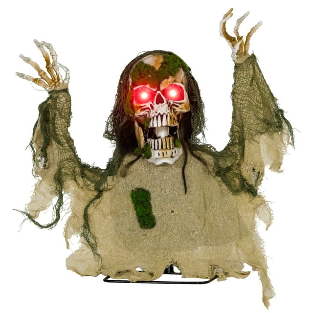 CoSoTower Halloween Animated Skeleton with Glowing LED Eyes, Animatronic Halloween Decorations, Battery Operated