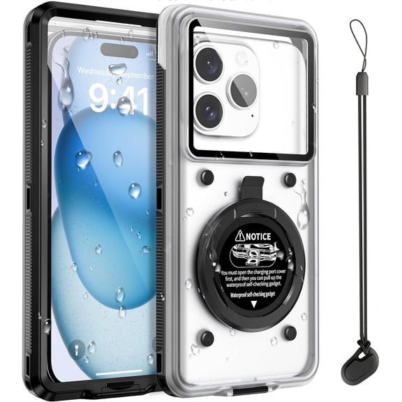 Waterproof Phone Case, Underwater Snorkeling Diving Phone Case, Universal Self-Check Water Proof Case Up to 6.9 Inch for iPhone 15/14/13/12/11 and Samsung S24/S23/S22/Google Series - Black