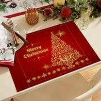 LHWEN Red Christmas Placemats 32x21 cm Winter Snowflakes Holiday Washable Table Mats Polyester Linen Wrinkle-Proof Dining Decor Perfect for Daily Use Holidays Parties and Receptions Reinforced