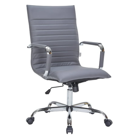 LeisureMod Harris Modern Adjustable Office Swivel Chair Leather High-Back Task Office Chair Grey