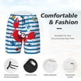 thumbnail image 6 of Picia Red Funny Crab on Blue Stripe pattern Mens Swim Trunks with Compression Liner Stretch Beach Shorts Quick Dry with Zipper Pockets No-Chafing Board Shorts-3X-Large, 6 of 9