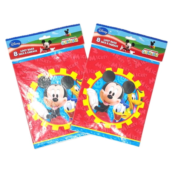 2 Packs - Disney Mickey Mouse & Pluto Birthday Party Favor Treat Bags - 2 Packs of 8 - 16 Total