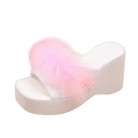 

KI-8jcuD Bedroom Slippers Women Memory Foam Fashion Spring And Summer Women Sandals High Heels Wedge Heel Thick Soled Platform Fluffy Solid Color Open Toe Comfortable Style Wedge Peep Toe Sandals Fo