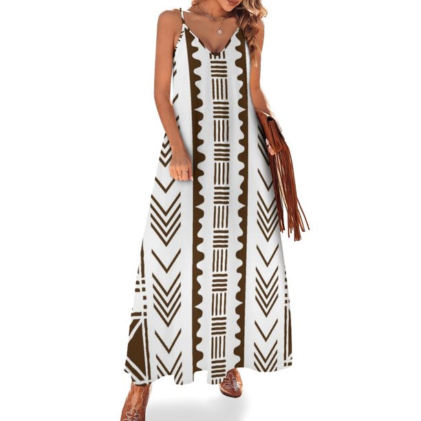 Vestido sin mangas con diseño de tela de barro blanco africano Vestido de dama de honor ropa de mujer