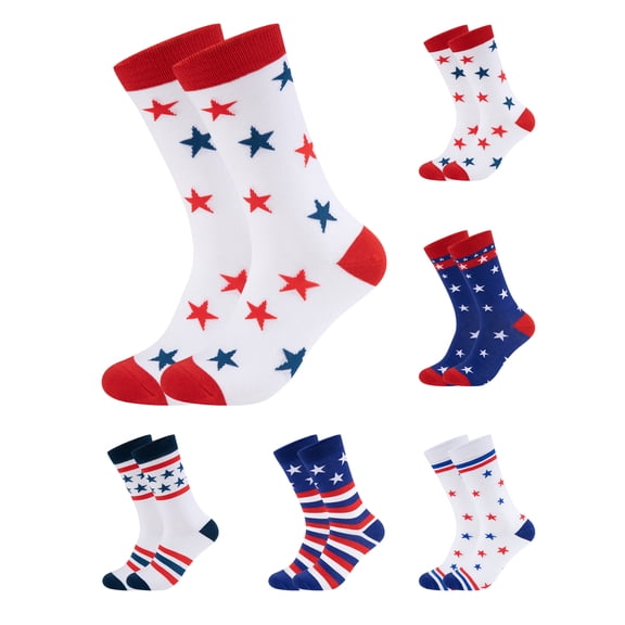 COOPLUS Women Crew Socks American Flag Patriotic 4th of July Independence Day Novelty Casual Socks 5 Pairs