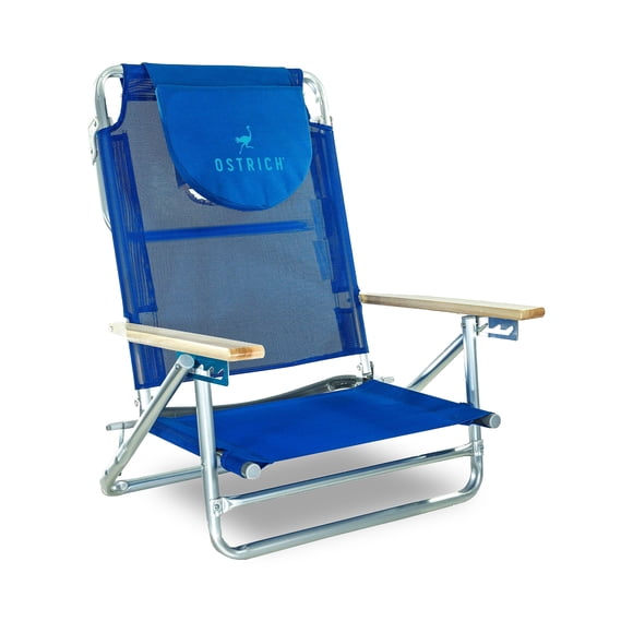 Ostrich South Beach Chair, Portable Outdoor Camping Pool Recliner w/ Carry Strap, Blue