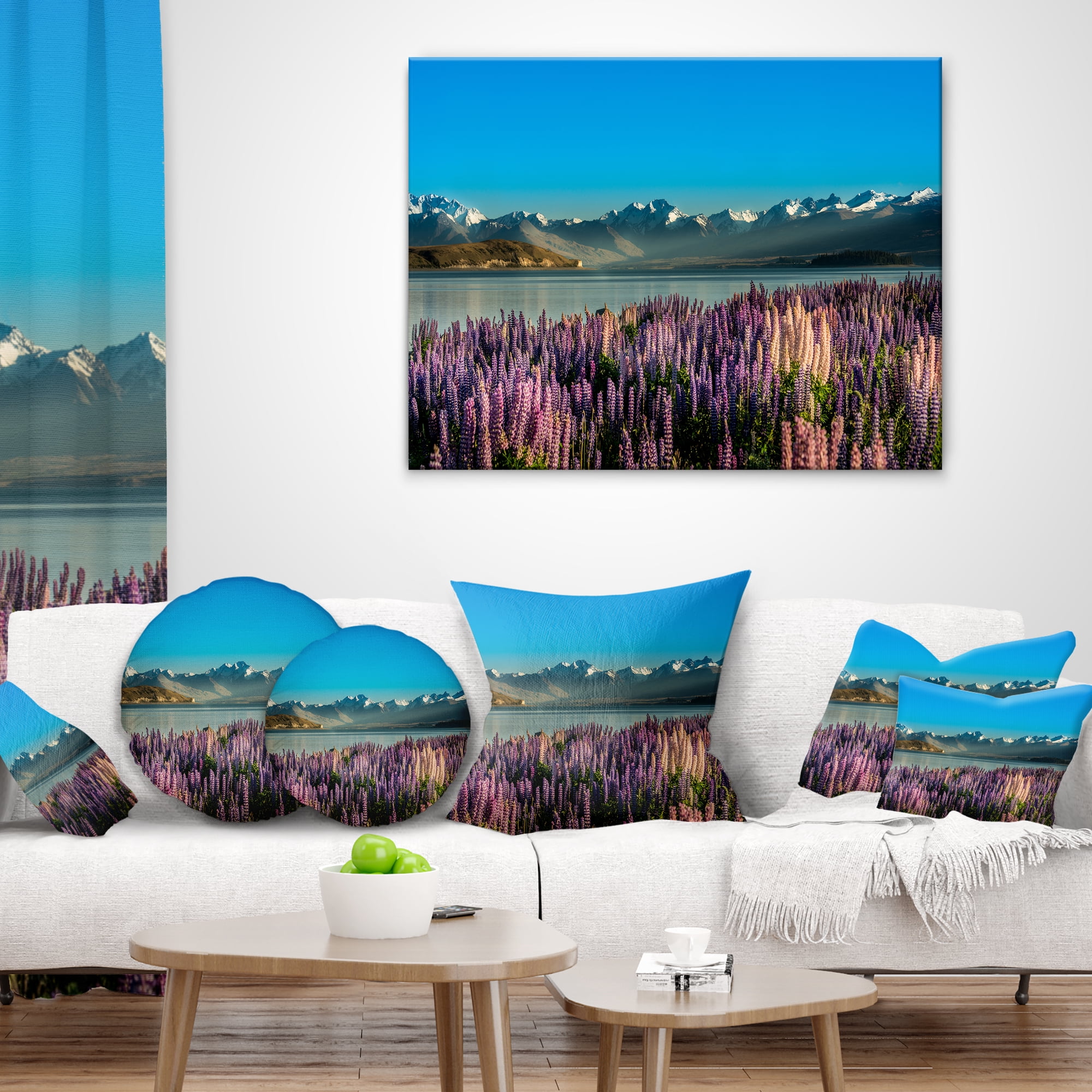 Designart Incredible Mountains Waters and Flowers - Landscape Printed Throw Pillow - 12x20