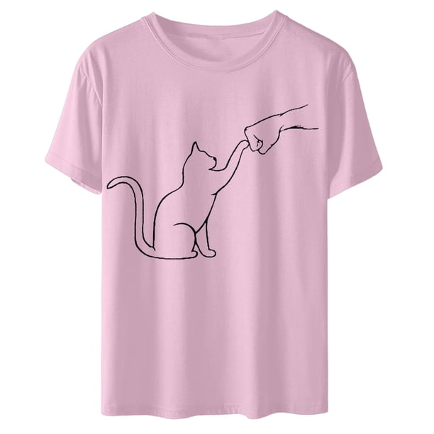 Tops Para Mujer Elegantes Blusas Casuales Camisas de Moda Sueltas Cuello Redondo Animal Lindo Estampado Camiseta de Manga Corta Odeerbi ODB167143