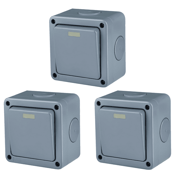 GREENCYCLE 3PC 10A 125VAC 1-Gang 2-Way Storm Weatherproof Outdoor Switched 5-Pole Press Single Gang Socket IP66 Rated