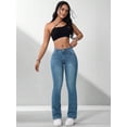 thumbnail image 5 of Women High Waist Skinny Flare Jeans, Solid Washed Denim Bootcut Pants With Pockets, Casual Slim Fit Stretch Denim Trousers, 5 of 6