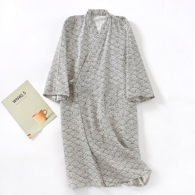 Albornoz de gasa de algodón para hombre, camisón tipo kimono de talla grande, pijama fino de primavera y verano, albornoz con cordones, ropa de chándal para aguas termales