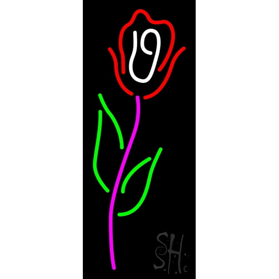 Rose Logo LED Neon Sign 13 x 32 - inches, Black Square Cut Acrylic Backing, with Dimmer - Bright and Premium built indoor LED Neon Sign for Spa interior decor and storefront.
