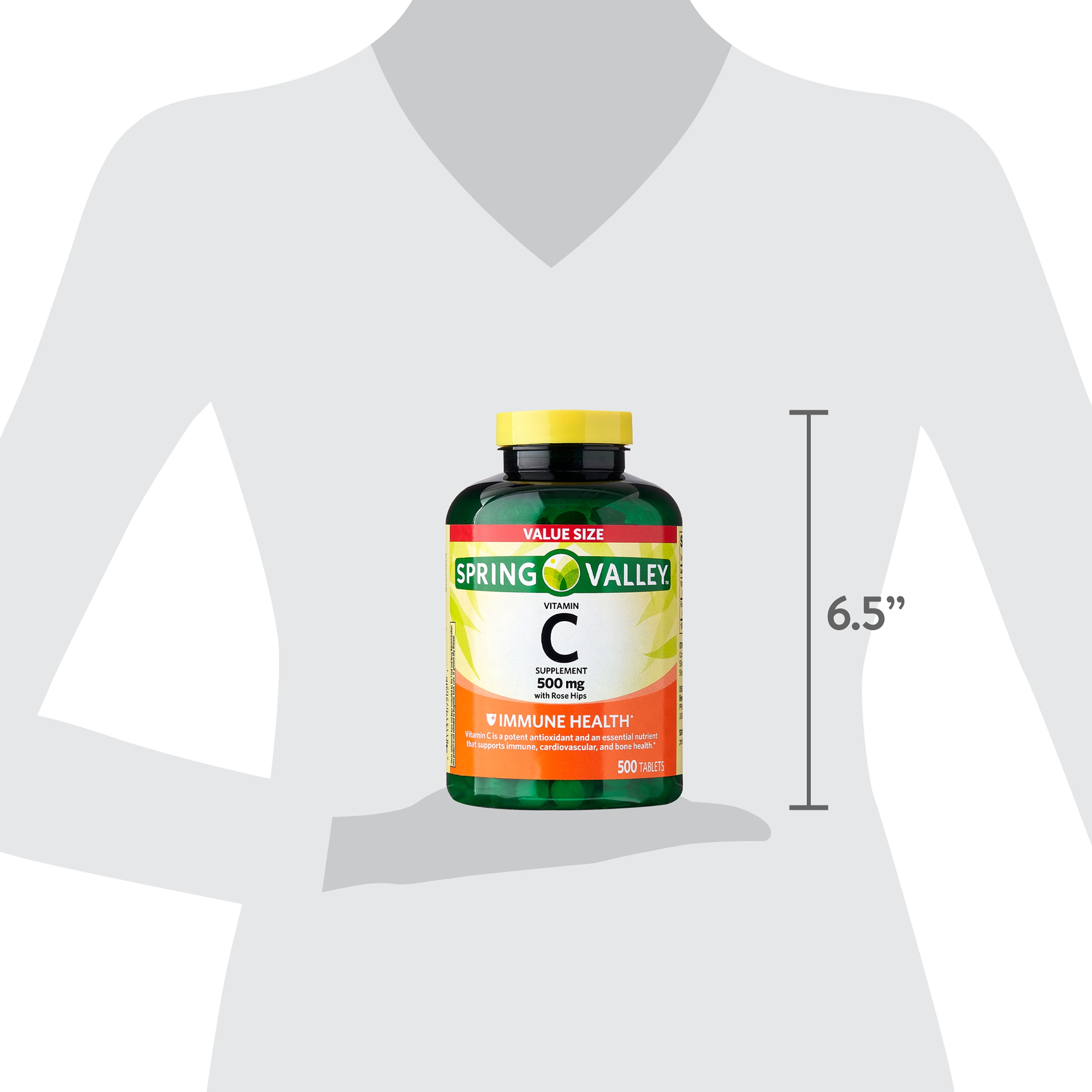 Spring Valley Vitamin C Tablets with Rose Hips, 500 mg, 500 Count Value Size