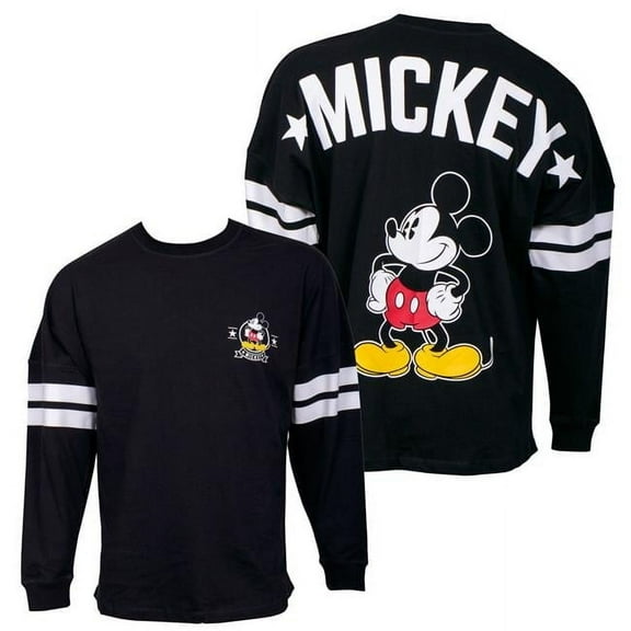 Mickey Mouse  Disney Striped Sleeve Black Long Sleeve Shirt - Medium