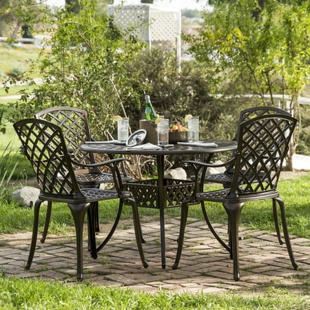 Toronto Restaurants Best Patio Best Choice Products 5-Piece All-Weather Cast Aluminum Patio Dining Set w/ 4 Chairs, Umbrella Hole, and Lattice Weave Design, Brown ()