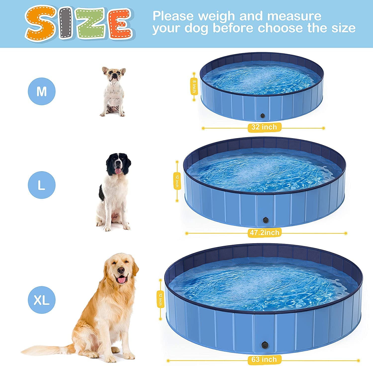 Silensys Pet Dog Pool Bath Swimming Tub Kiddie Pool, 63 x 12 inch Collapsible Foldable Portable for Dogs Cats and Kids Blue