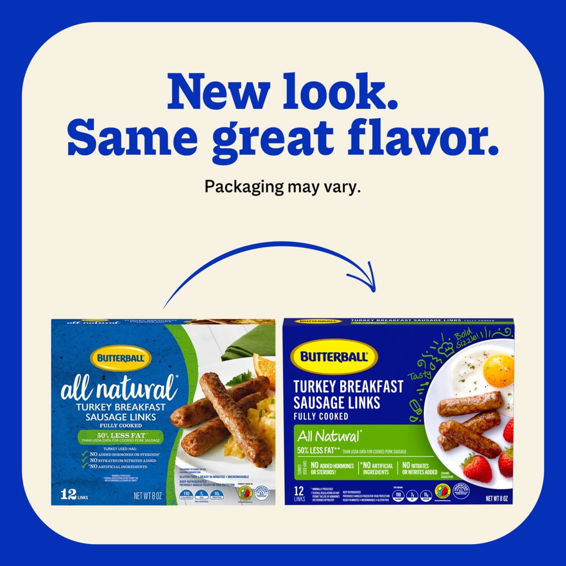Butterball All Natural Fully Cooked Turkey Breakfast Sausage Links, 12 Links