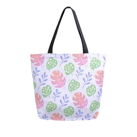 Open Top Canvas Shoulder Handbag with Interior Zipper Pocket Large-Capacity Tote Bag Gradient Leaves Pattern