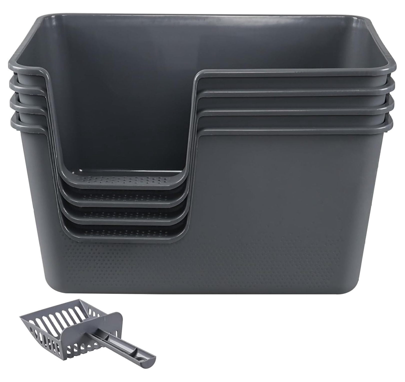 4-Pack Open Top Large Cat Litter Box with High Sided, 12.8" Heigh Anti-Splashing Kitty Litter Box with , Gray