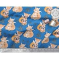 thumbnail image 2 of Soimoi Blue Georgette Viscose Fabric Cat & Fox Kids Printed Fabric 1 Yard 42 Inch Wide, 2 of 3